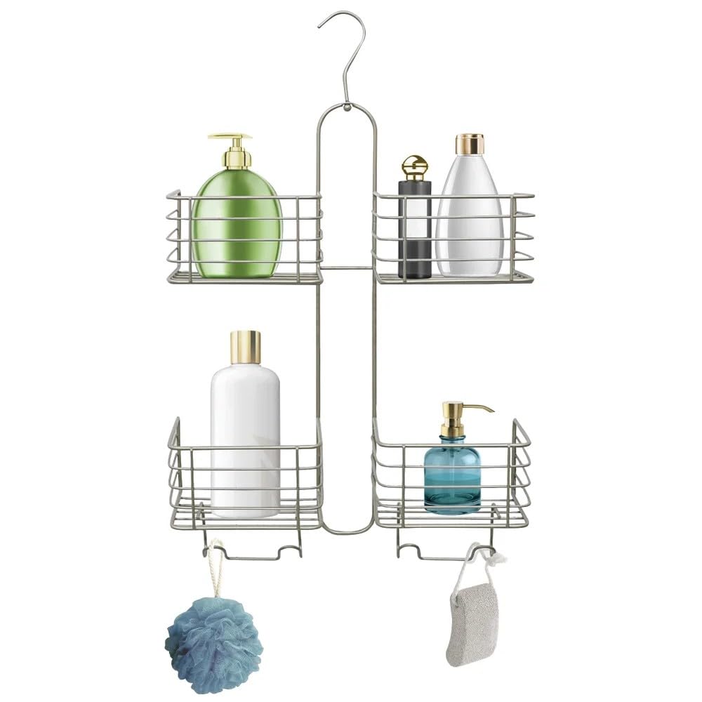ILLIYIN 21.25" Satin Nickel Finish 4 Tier Hose Round Shower Caddy Organizer