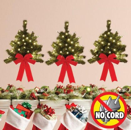 WALL CHRISTMAS TREES 16" Decorative Indoor Light Up with Timer - Set of 3