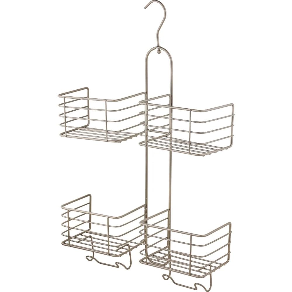 ILLIYIN 21.25" Satin Nickel Finish 4 Tier Hose Round Shower Caddy Organizer