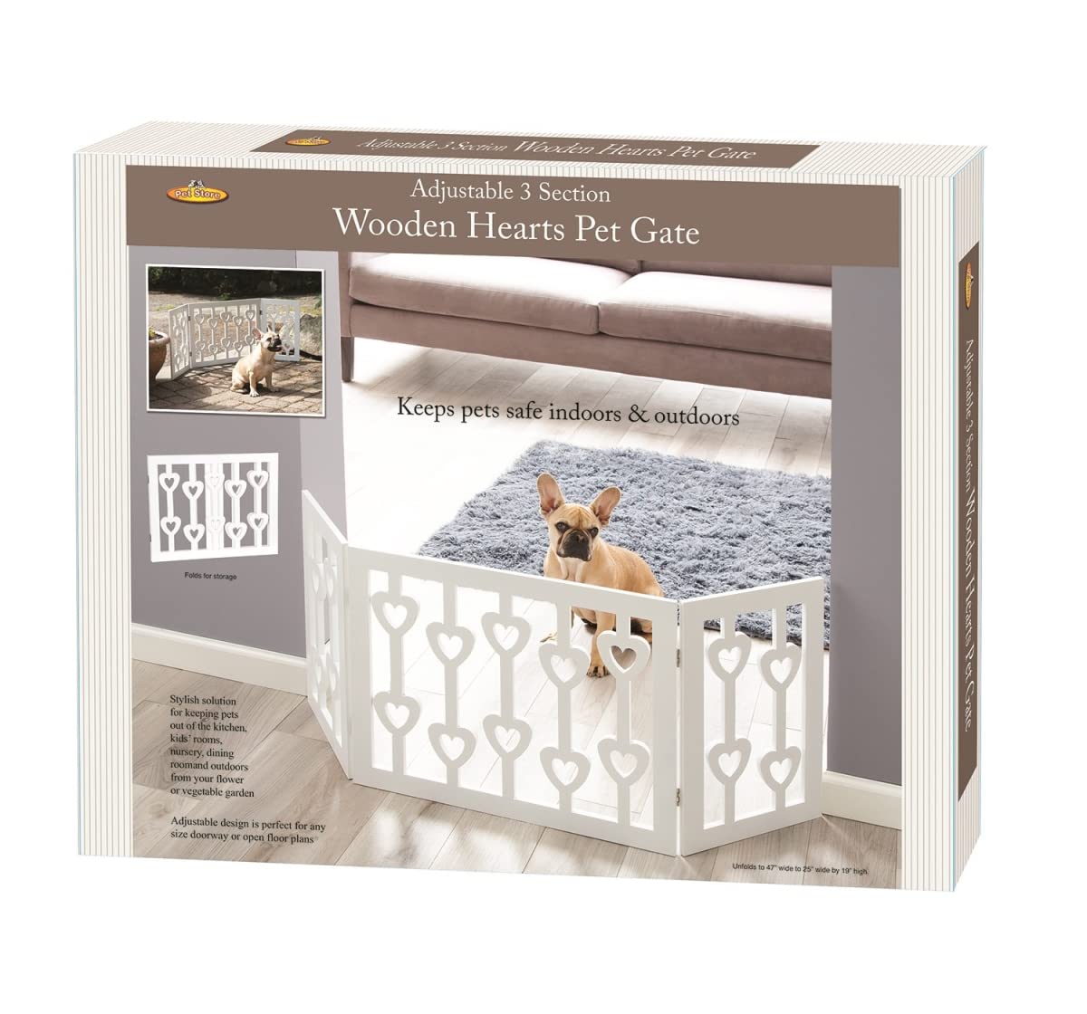 Indoor/Outdoor Solid Wood Heart Freestanding Foldable Adjustable 3-Section Pet Gate