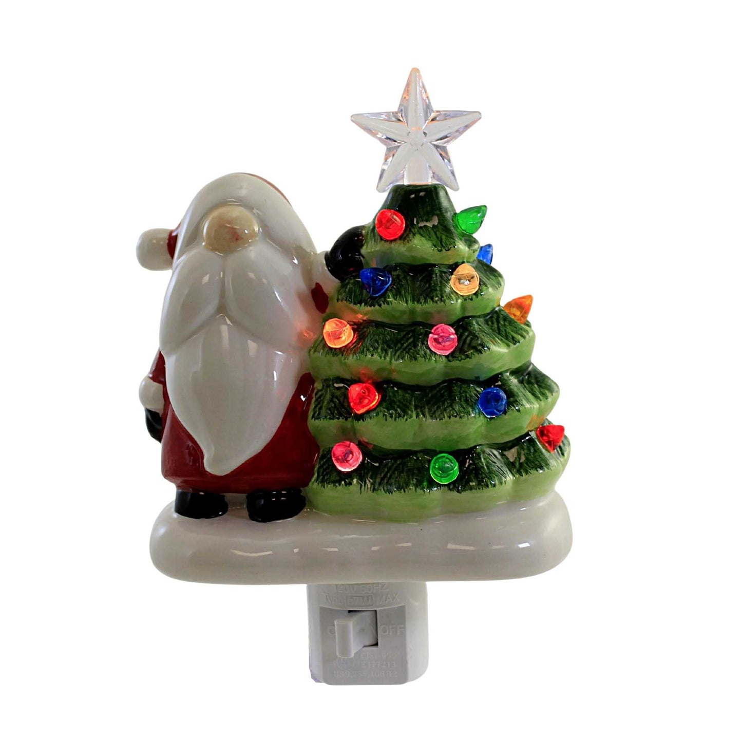 Christmas Gnome Vintage Tree Nightlight, 6.0", Ceramic, Santa Star, Night Lights, 135427