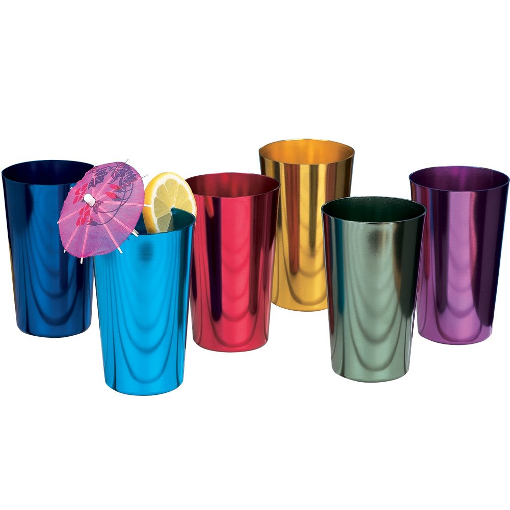 ALUMINUM TUMBLERS Retro Jewel Aluminum Colored Tumblers Cups Set of 6, Multicolor,16 FL OZ