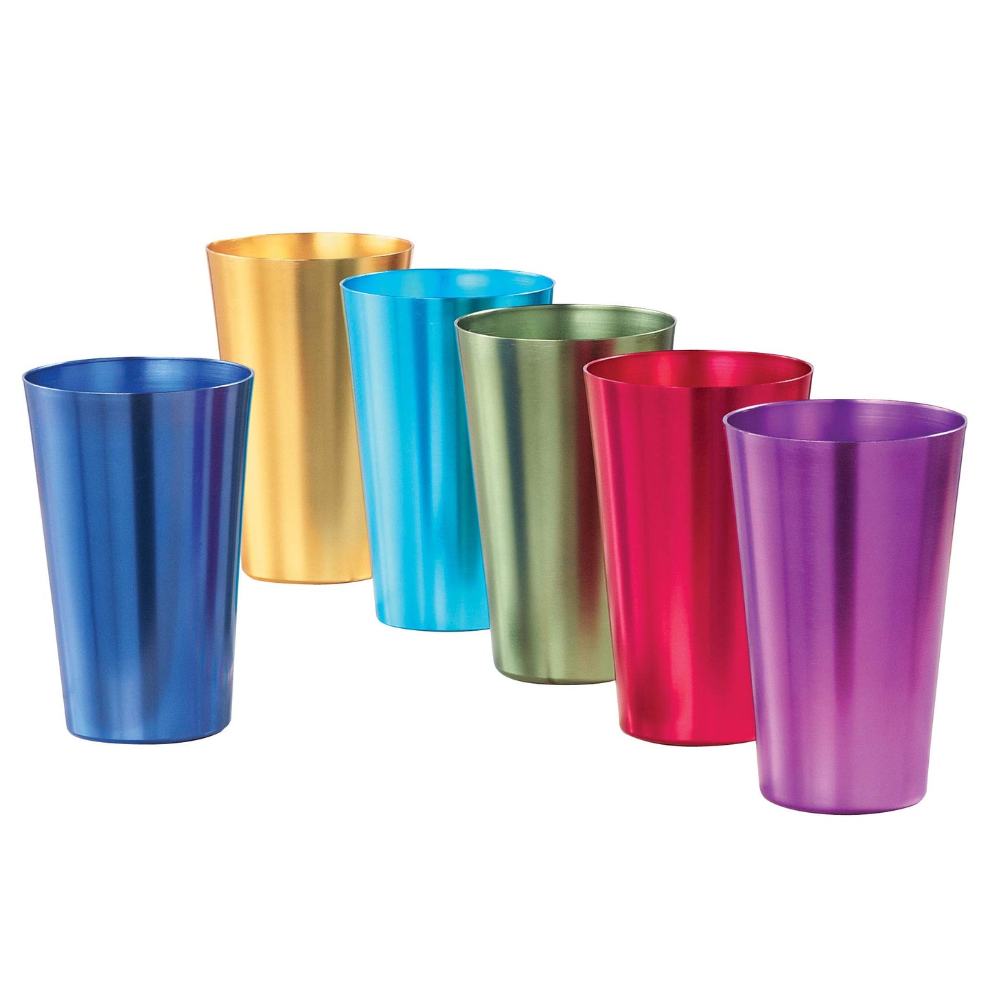 Collections Etc Colorful Retro Style Aluminum Rainbow Tumblers - Set of 6 - Great for Parties or Everyday Use - Vibrant Jewel Tones - Holds 12 oz. - 3.25" Dia x 5.25"H