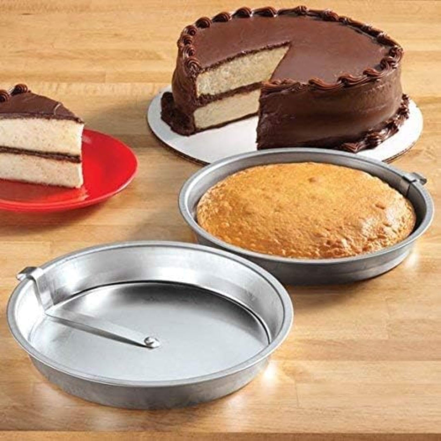QUICK RELEASE Easy-Out Cake Pan Set of 2, Effortlessly Bake and Serve Perfect Cakes and Pies, 9" Diameter x 1 1/2" H