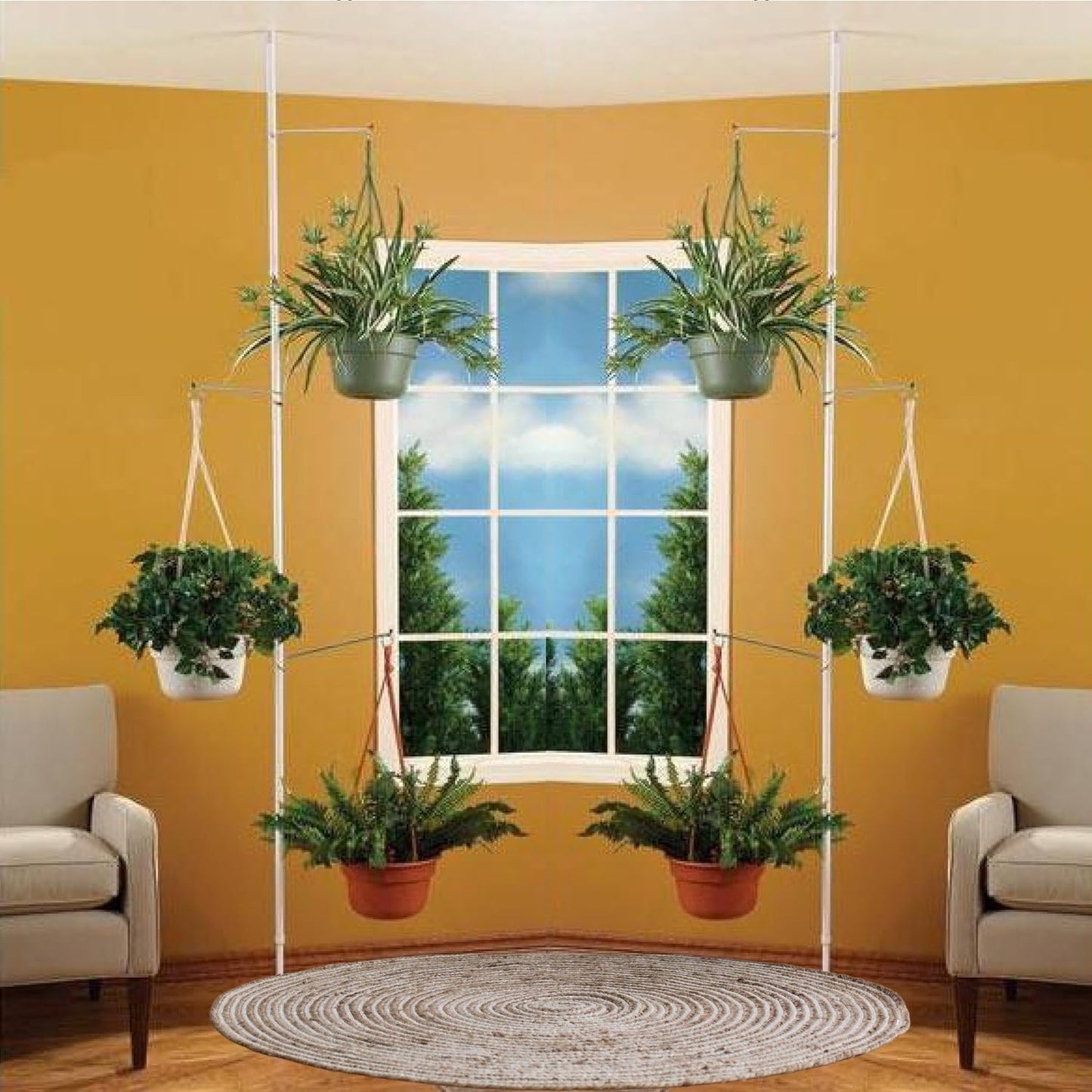 INDOOR PLANT POLE Spring Tension Rod with 3 Adjustable ARMS