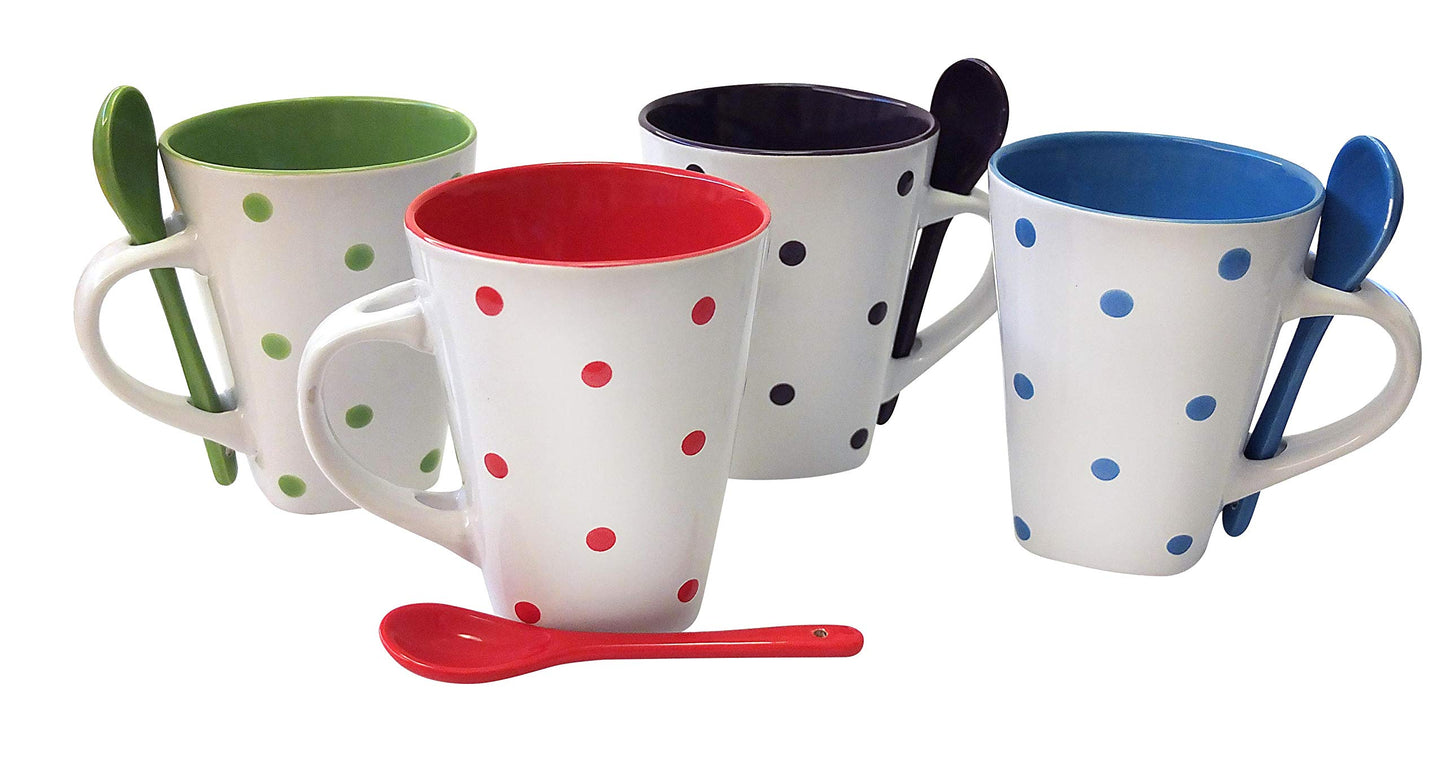8 Piece Ceramic Deluxe 12oz. Coffee/Tea Mug Set - Dots