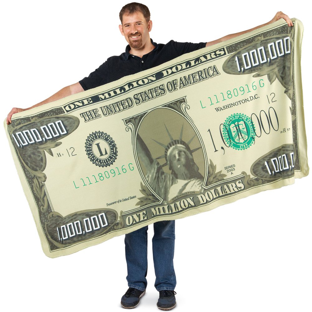 Collections Etc Million Dollar Bill Novelty Blanket Green 71.25" x 35.25" x 0.13"