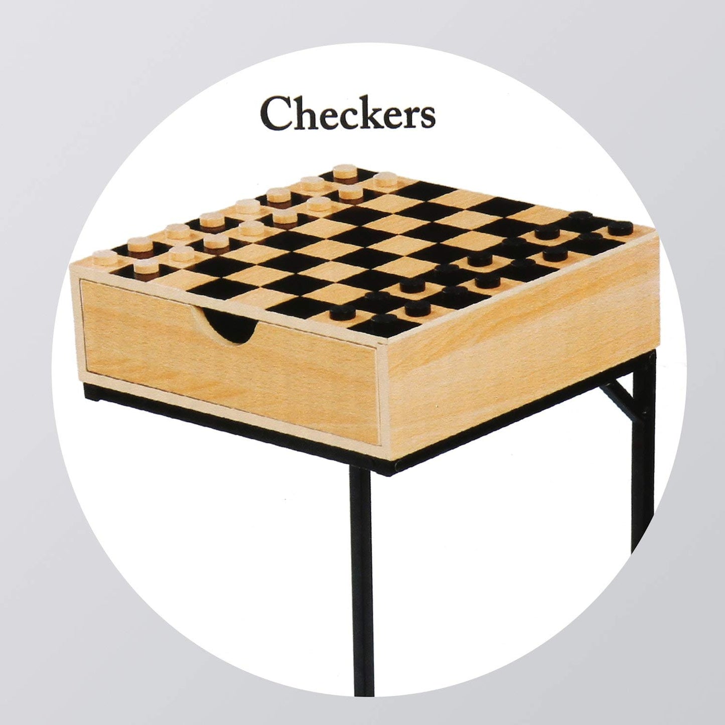 Metal and Wood Chess and Checkers Game Table