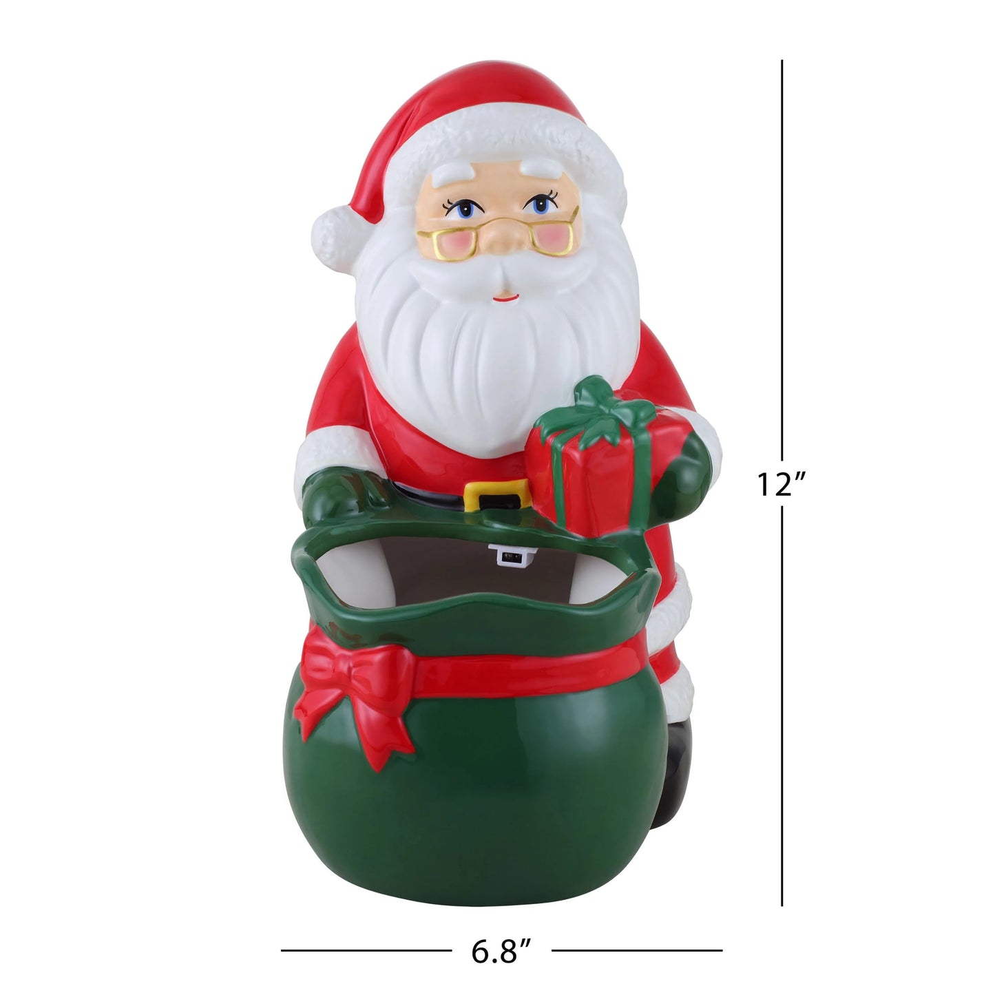 Mr. Christmas Santa, 12 in. Ceramic Musical Bag Candy Bowl