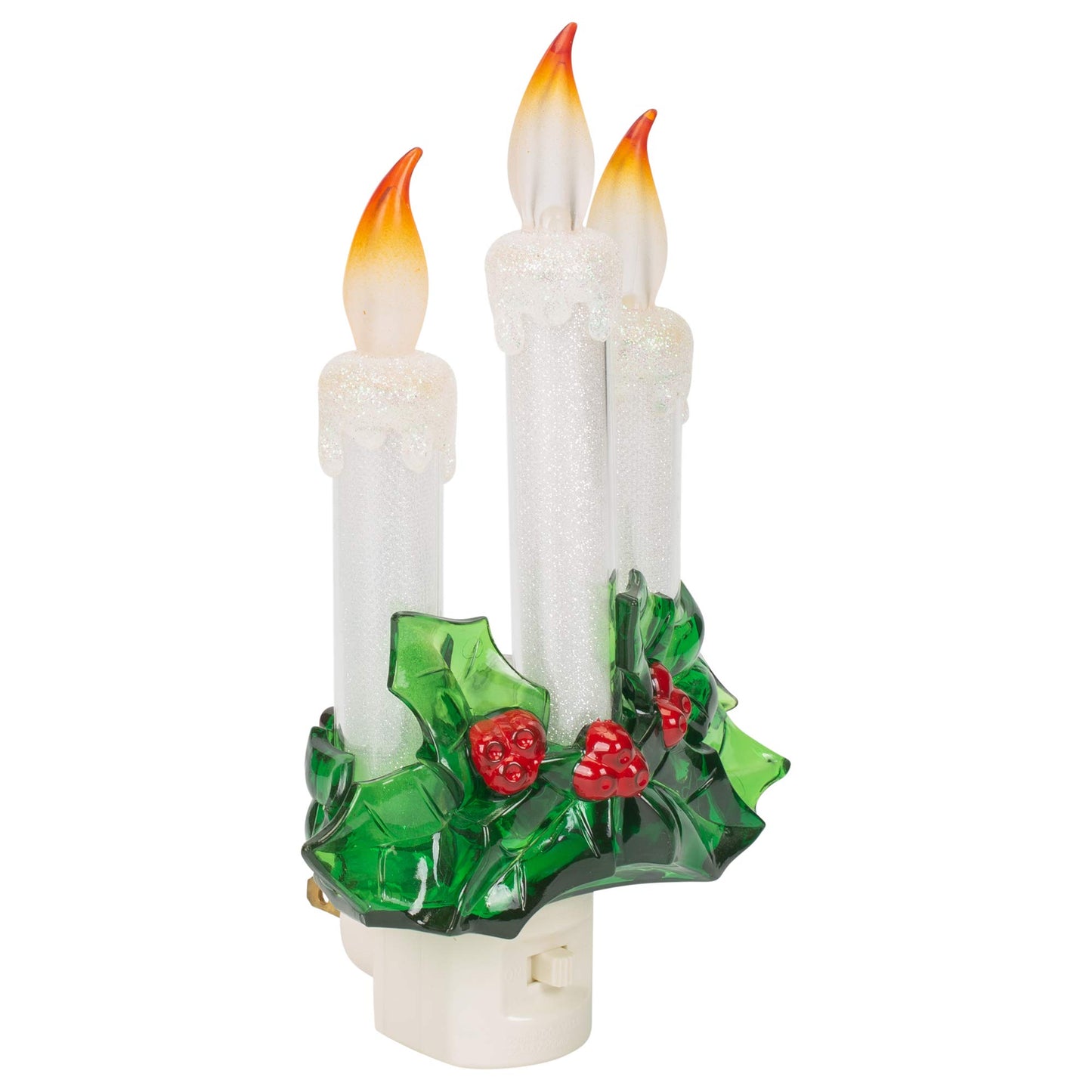 Three Dipped Candles With Holly 7.75 Inch Acrylic Decorative Swivel Plug Flickering Night Light