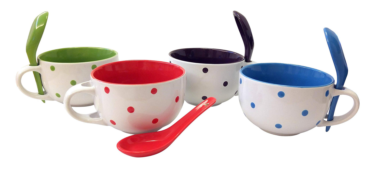 8 Piece Ceramic Deluxe 16 oz. Soup Mug Set - Dots