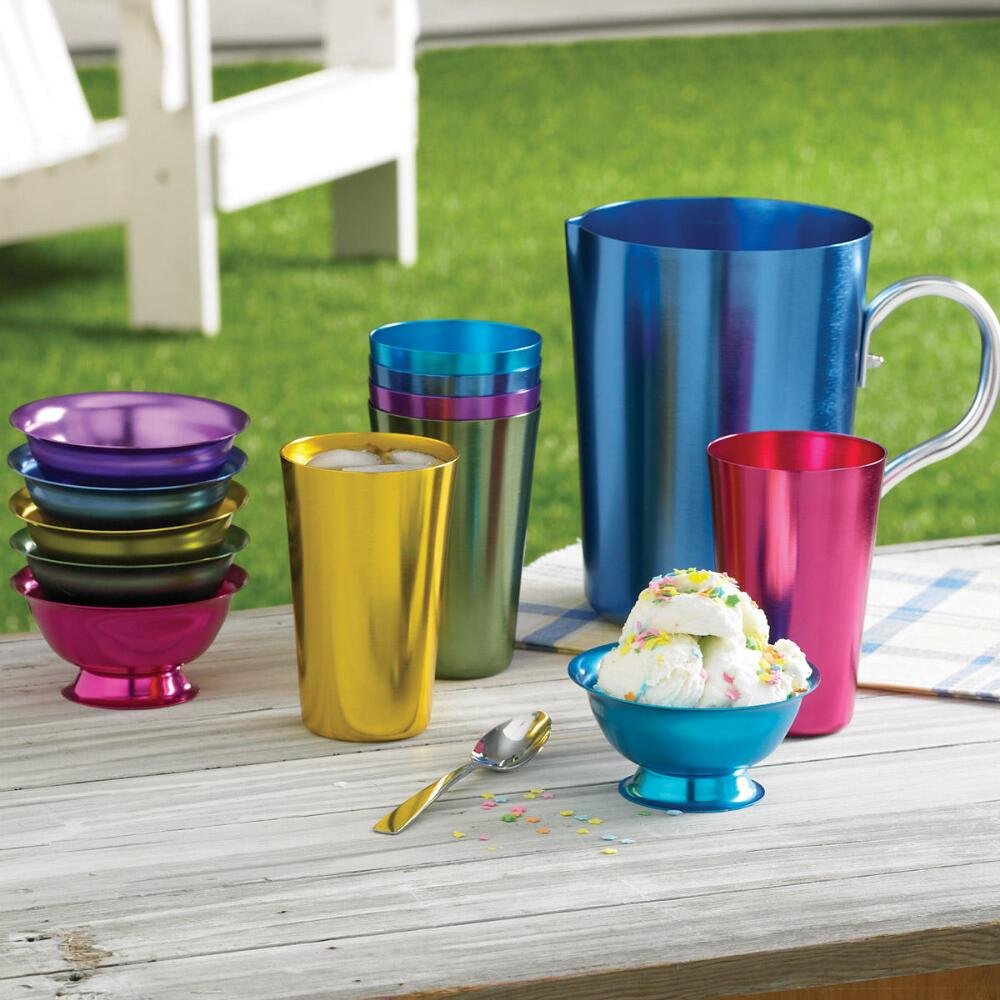 Aluminum Ice Cream Dessert Bowls (Set of 6 Bowls) - Retro Jewel-tone Colors