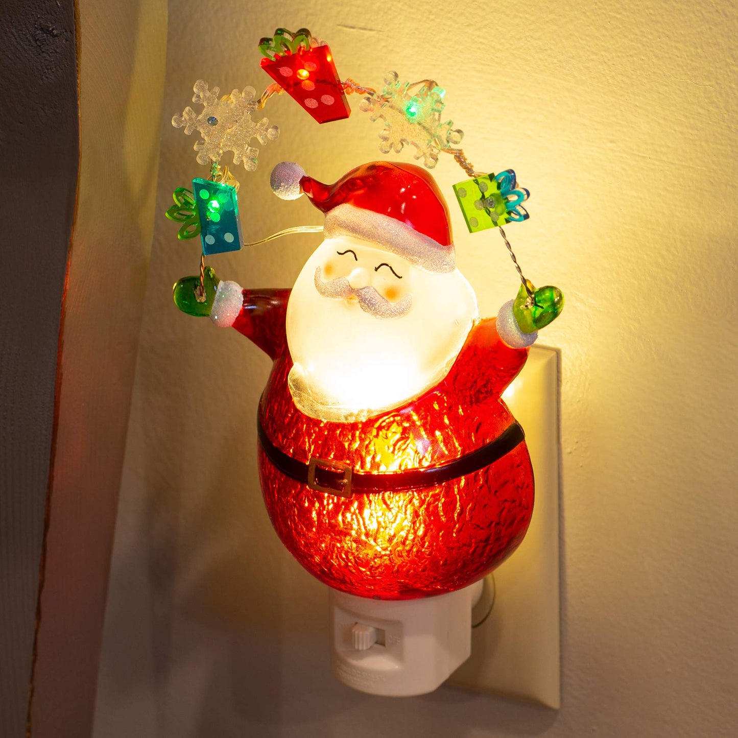 Roman 7.7 Inch Santa with LED Night Lights Snowflake Present Icons