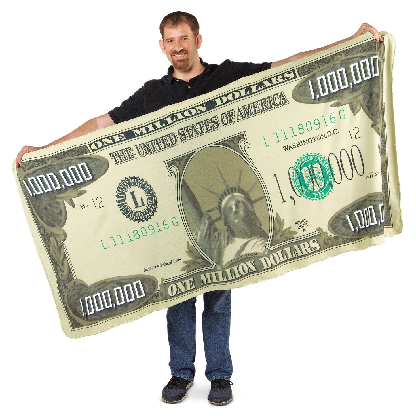 Collections Etc Million Dollar Bill Novelty Blanket Green 71.25" x 35.25" x 0.13"