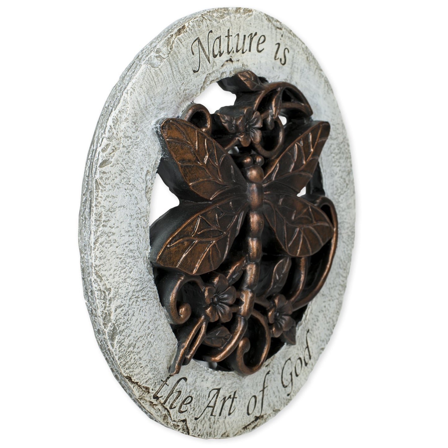 Nature is The Art of God Dragonfly 12 inch Round Dolomite Resin Stepping Stone