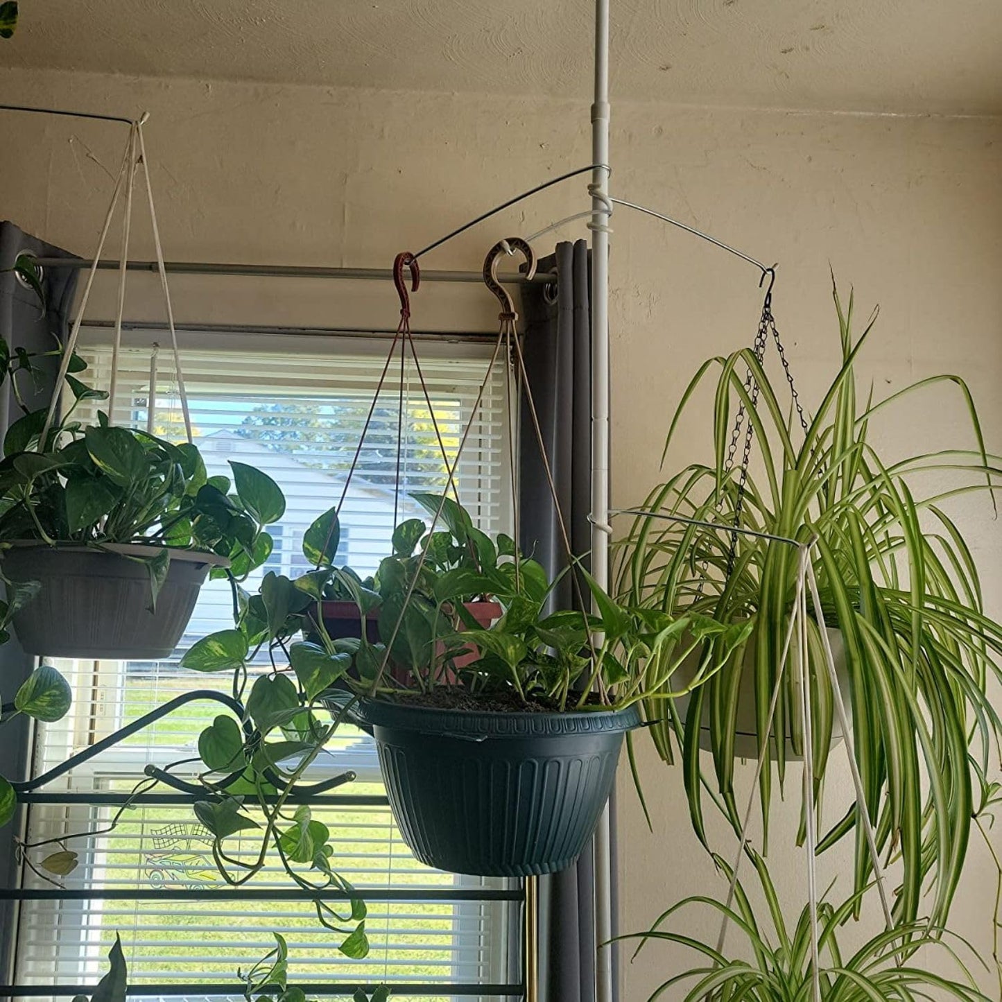 INDOOR PLANT POLE Spring Tension Rod with 3 Adjustable ARMS