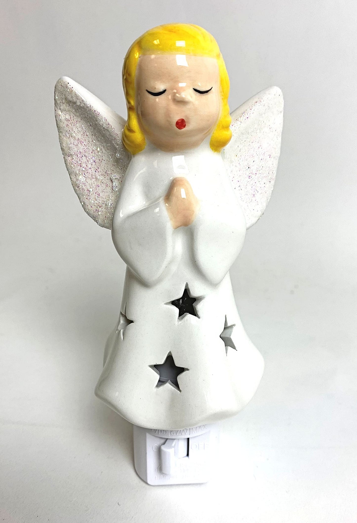 6" Ceramic Silhouette Star Praying Angel Night Light