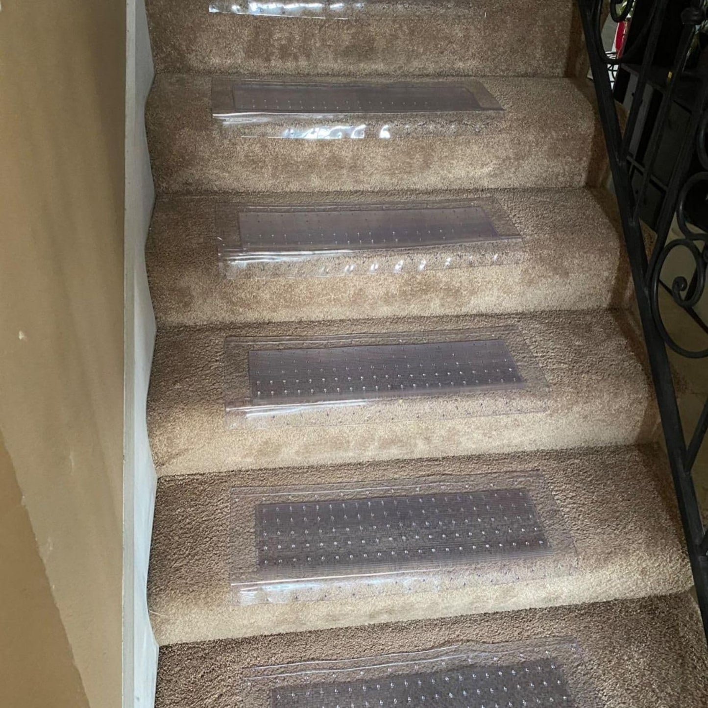 Clear Stair Treads Carpet Protectors Set of 2-24 x 8 Inches, Slip Resistant with Gripper Teeth, Transparent Vinyl Treads for Carpeted Stairs Protection