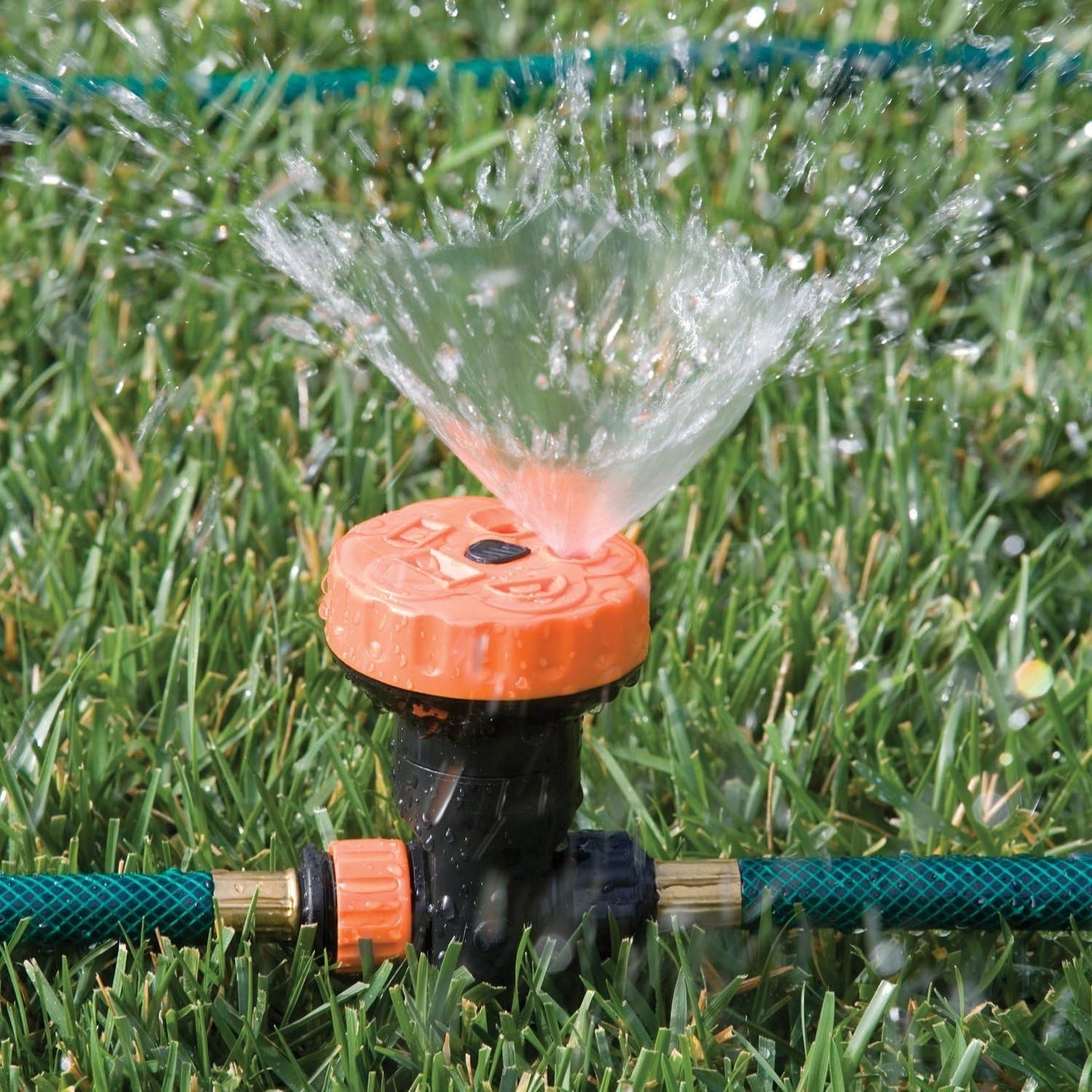 Portable Lawn Sprinkler System with 3 Multi-Function Heads, 5 Spray Settings, and 3 Hoses, 9' Hose Total - Efficient Lawn and Garden Watering Solution