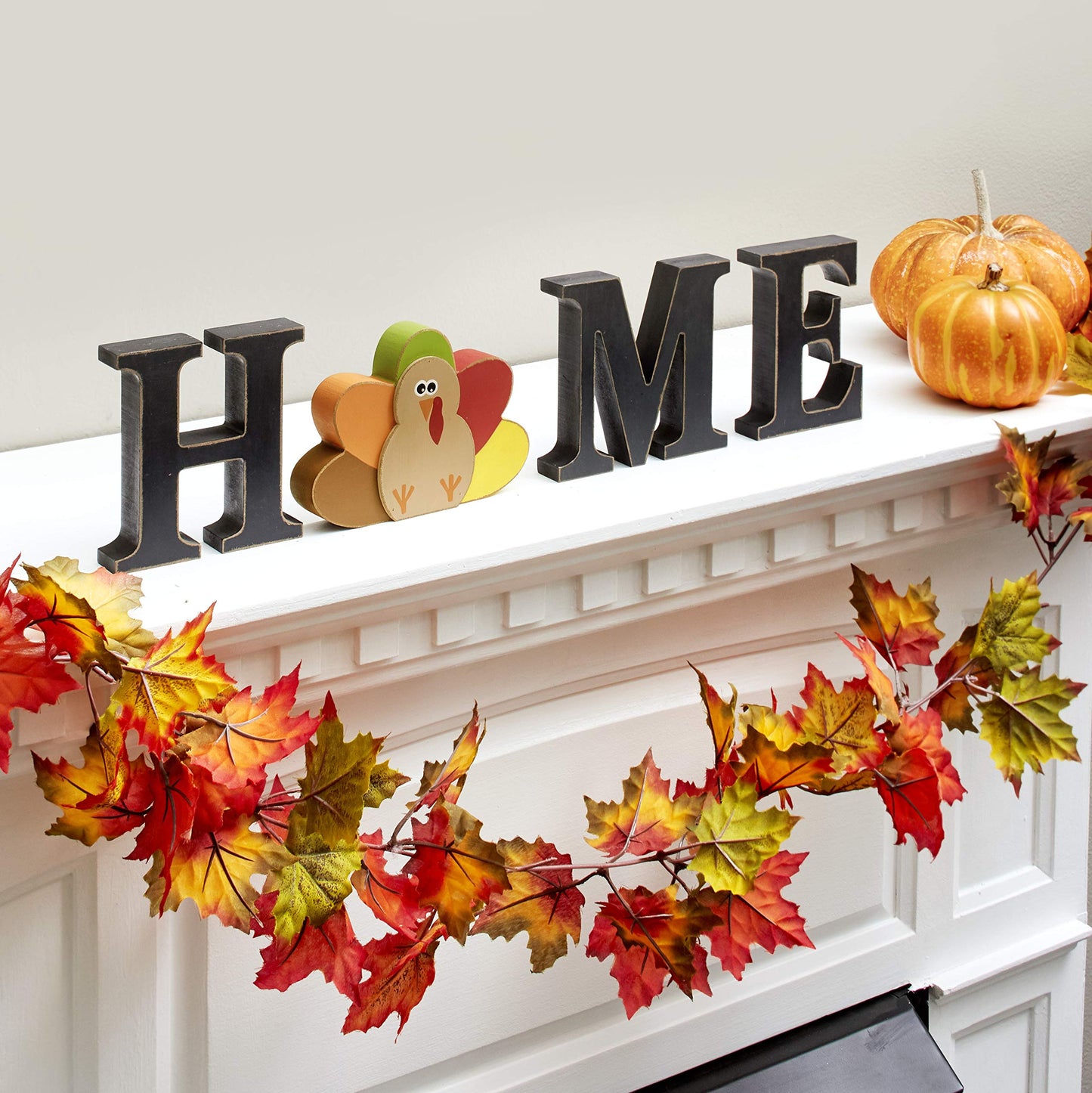 Decorative Tabletop Home Letter Sign with 13 Interchangeable Seasonal Icons – Rustic Wooden Home Decor Sign with Pumpkin, Snowman, Turkey, Bunny, Heart, and More – Perfect for Year-Round Decoration