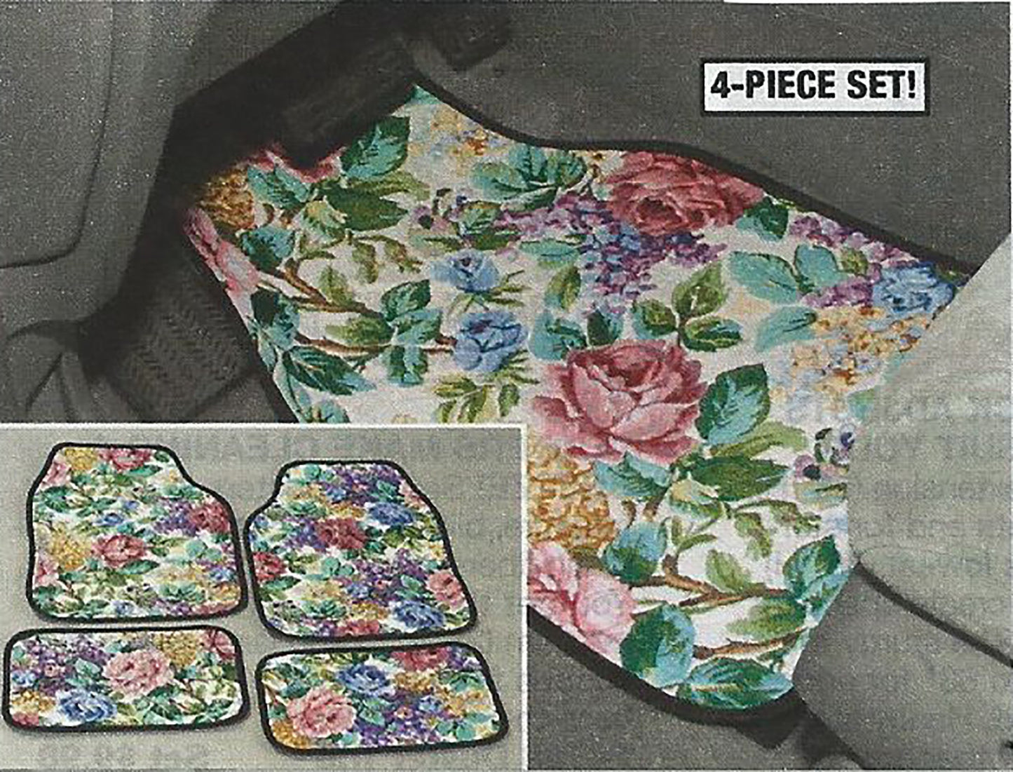 4 Piece Floral Tapestry Look Car Floor Mat Set