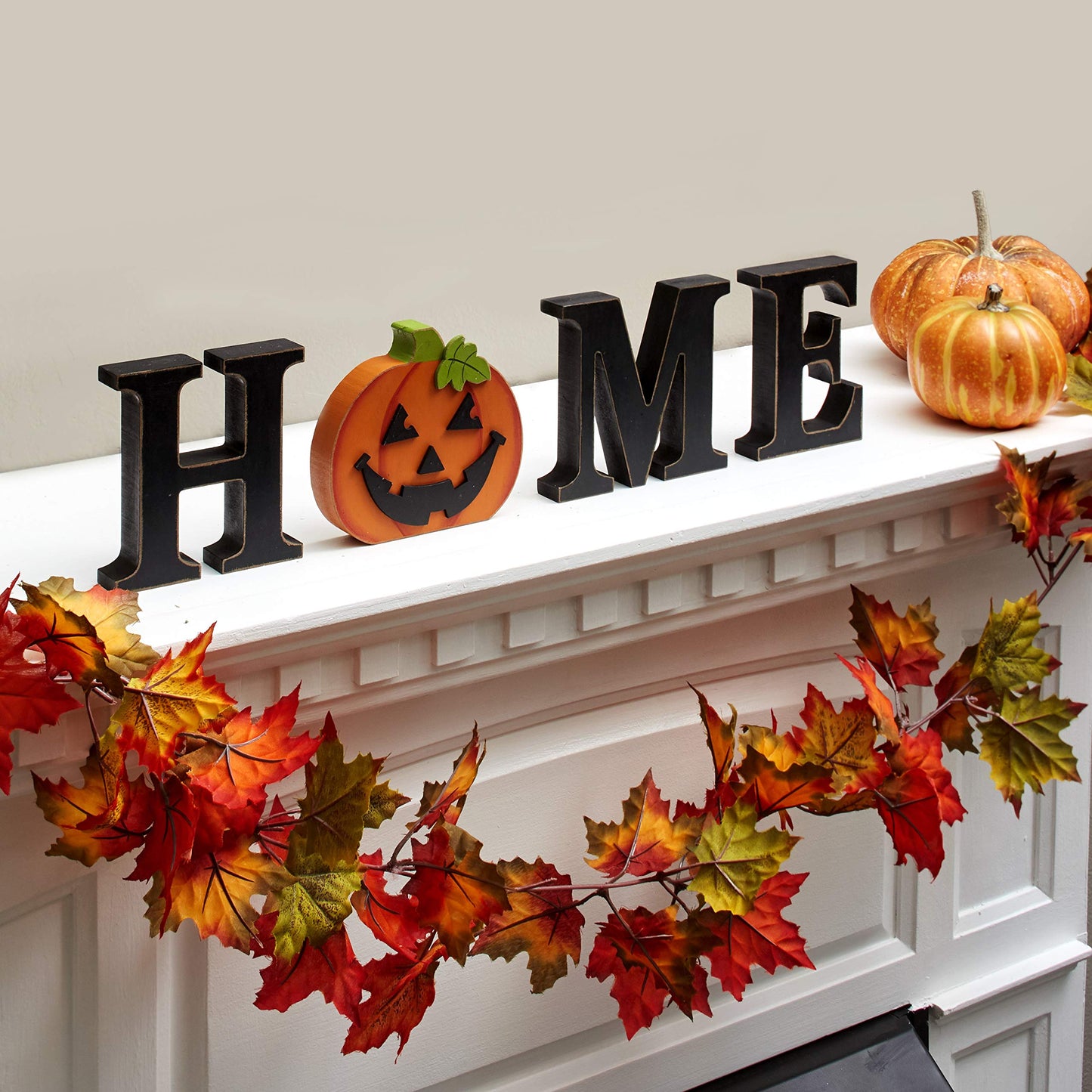 Decorative Tabletop Home Letter Sign with 13 Interchangeable Seasonal Icons – Rustic Wooden Home Decor Sign with Pumpkin, Snowman, Turkey, Bunny, Heart, and More – Perfect for Year-Round Decoration