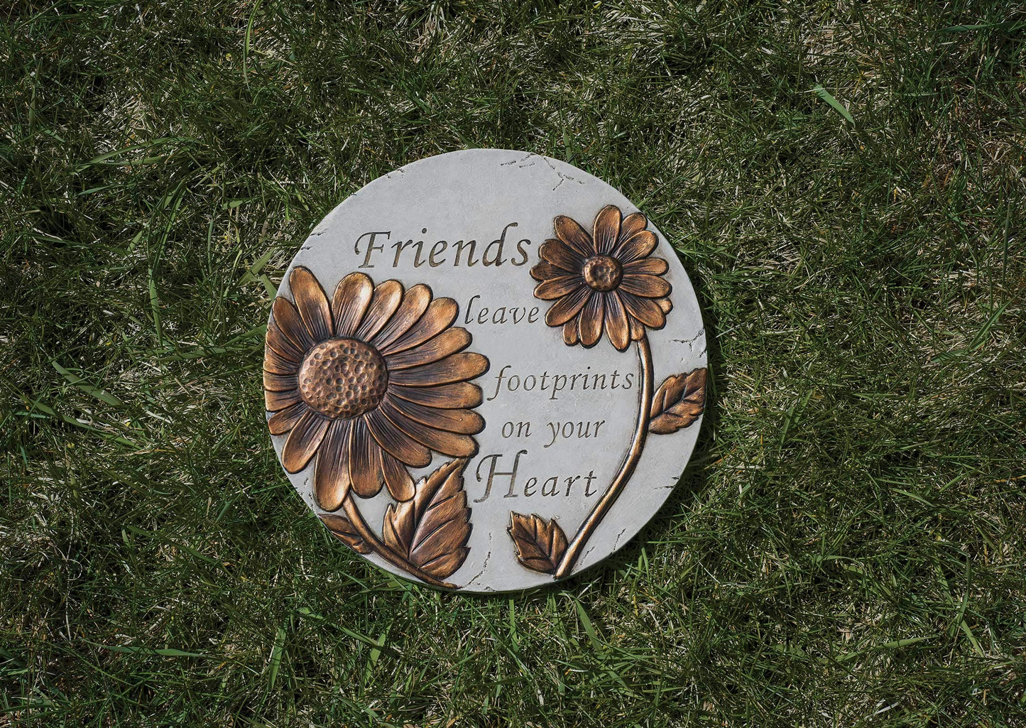 Friends Leave Footprints Bronze Tone 9 x 9 Resin Stone Outdoor Decorative Stone