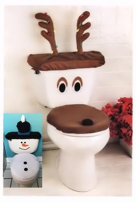 BW Brands Decorative Holiday Snowman and Reindeer Bathroom Toilet Combo Set