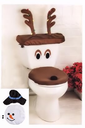 BW Brands Decorative Holiday Snowman and Reindeer Bathroom Toilet Combo Set