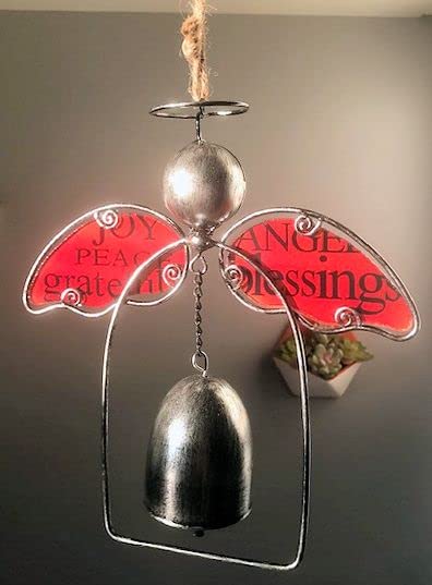 10" Hanging Metal and Glass Holiday Angel Blessing Bell