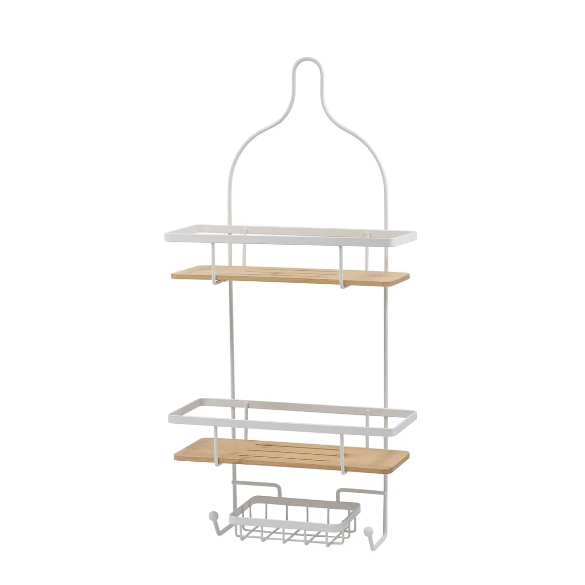 ILLIYIN 22.8" 3 Tier Matte White And Bamboo Base Shower Bath Caddy