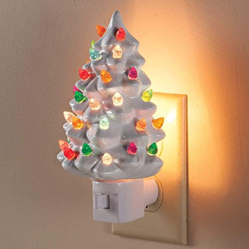 Holiday Decor Ceramic Christmas Tree Night Light - White