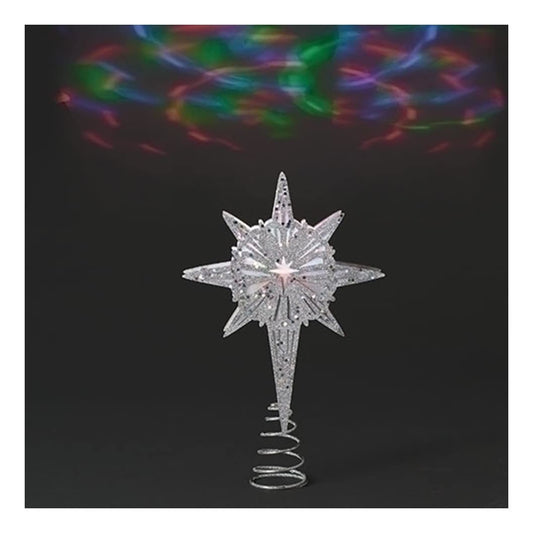 Roman White Projected Lighted Silver Star Tree Topper, 13-inch Height, Seasonal Lighting Decoration