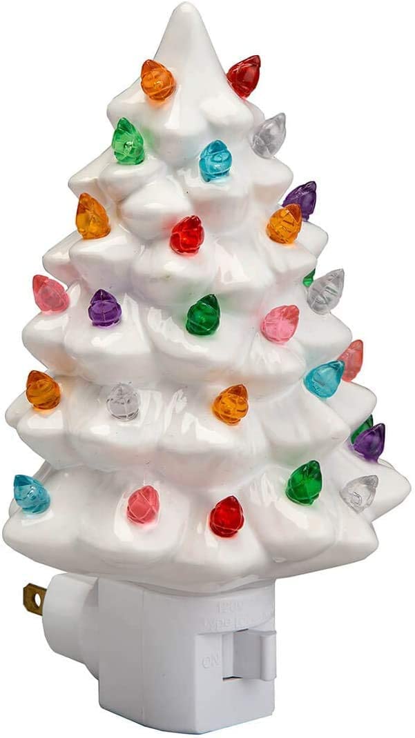 Holiday Decor Ceramic Christmas Tree Night Light - Set of 2 - White