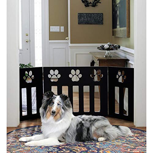 Wood Paw Print DÉcor Pet Gate Black