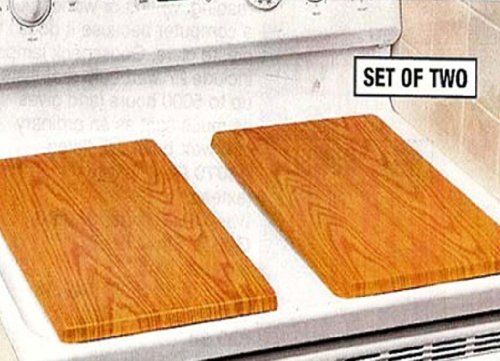 DECORATIVE WOOD-TONE METAL BURNER COVERS SET OF 2