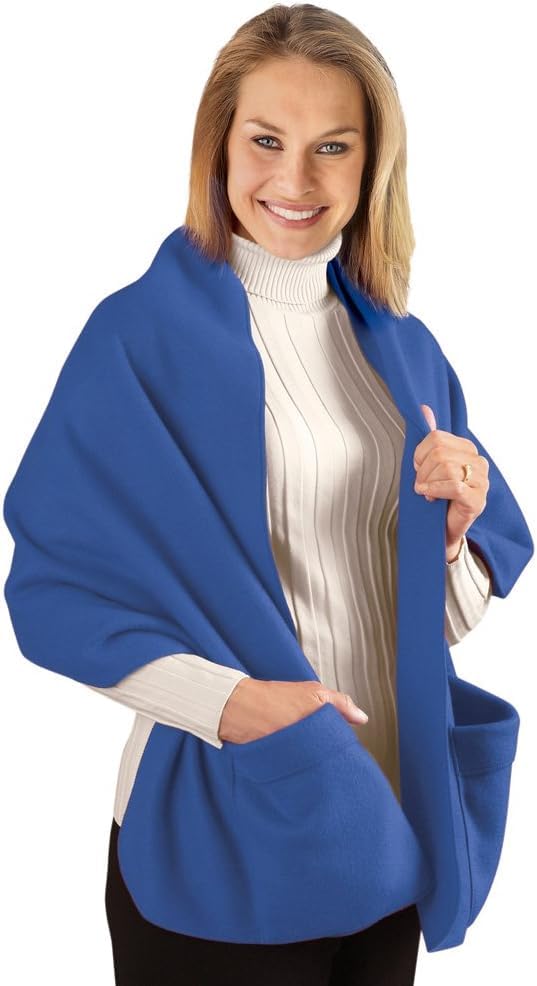 ILLIYIN Warm and Cozy Fleece Shoulder Wrap Shawl with Large Front Pockets - Set of 3 (1-Blue, 1-Burgundy and 1-Black)