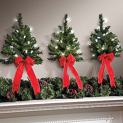 WALL CHRISTMAS TREES 16" Decorative Indoor Light Up with Timer - Set of 3