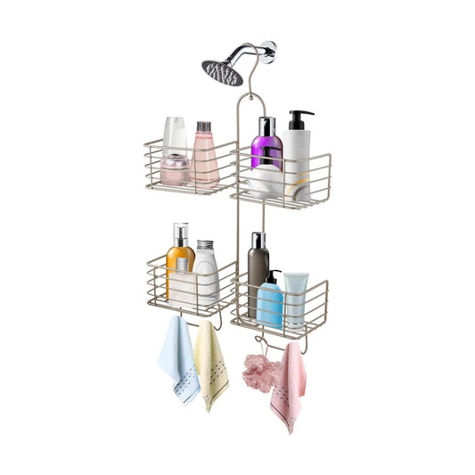 ILLIYIN 21.25" Satin Nickel Finish 4 Tier Hose Round Shower Caddy Organizer