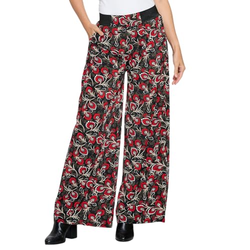 Versatile Dress Up Or Down Ladies Fashion Palazzo Pants - One Size Fits Most (Fits Sizes 2 to 16) Design Crimson Leaf Print