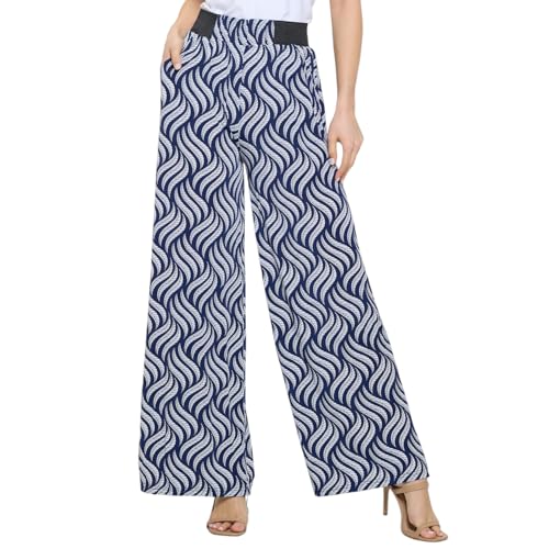Versatile Dress Up Or Down Ladies Fashion Palazzo Pants - One Size Fits Most (Fits Sizes 2 to 16) Design Ocean Blue Wave All Over Print