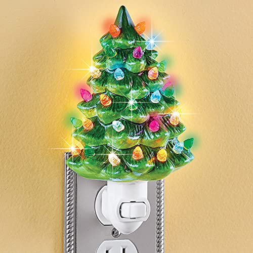 Holiday Decor Ceramic Christmas Tree Night Light - Green
