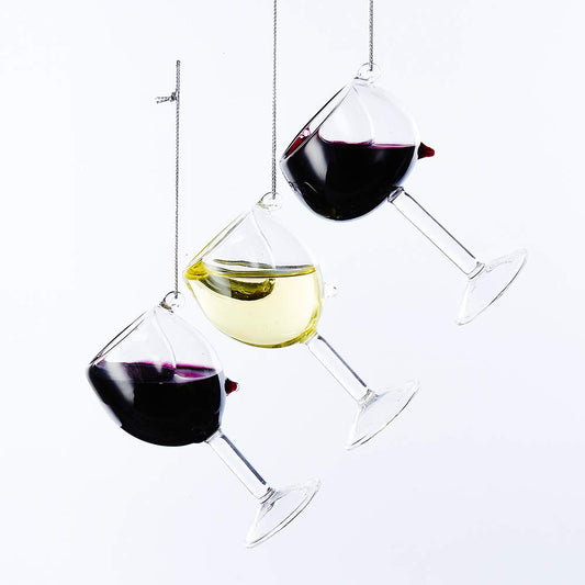 Kurt Adler D2991 Set of 3, 2 Red Wine and 1 White Wine 4" Hanging Glass Ornaments