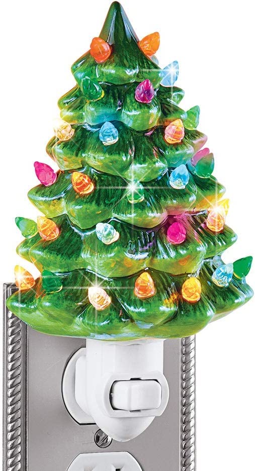 Holiday Decor Ceramic Christmas Tree Night Light - Green