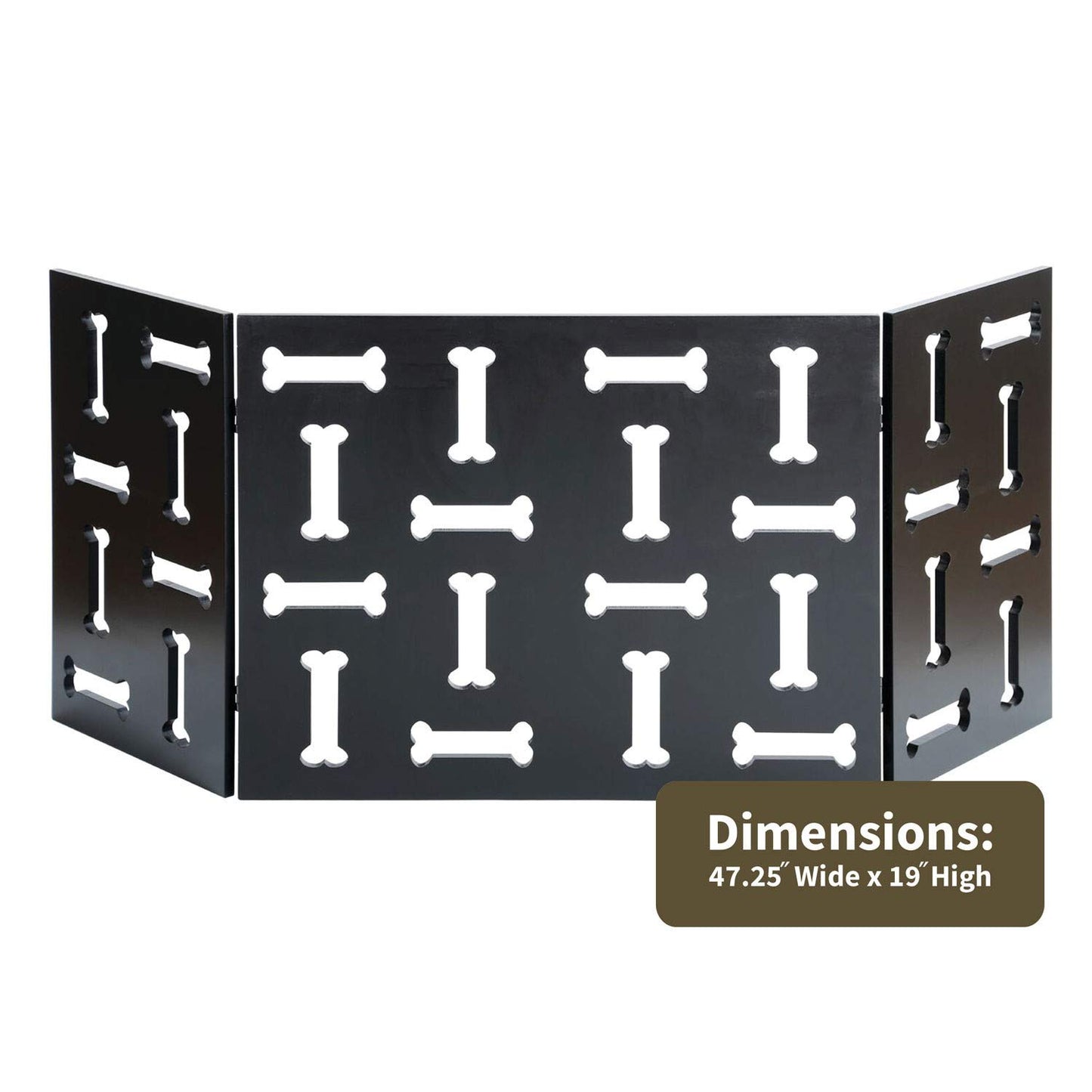 Etna 3-Panel Wood Pet Gate - Freestanding Tri Fold Bone Cutout Dog Fence for Doorways, Stairs - Indoor/Outdoor Pet Barrier - 47 1/4" W x 19" Tall