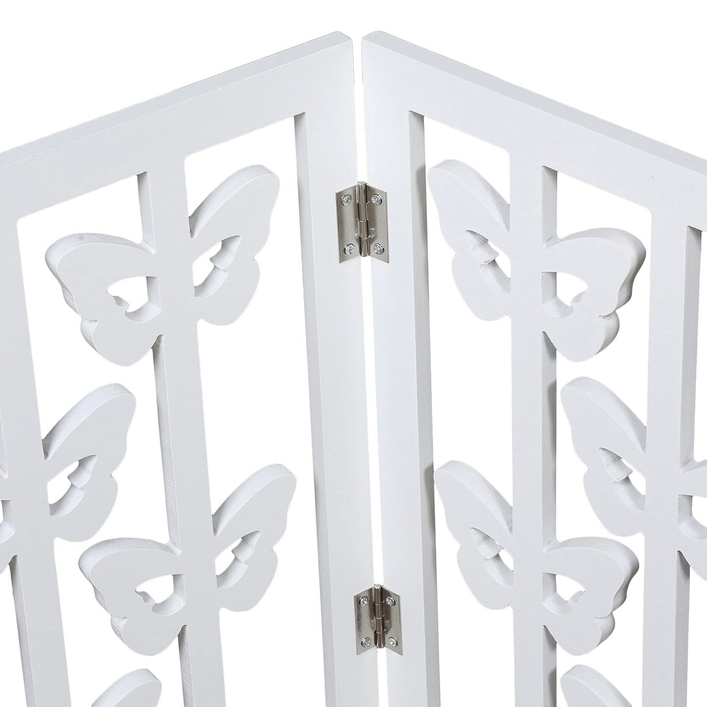 Wood Heart Indoor/Outdoor Solid Wood Butterfly Design Freestanding Foldable Adjustable 3-Section Pet Gate, White