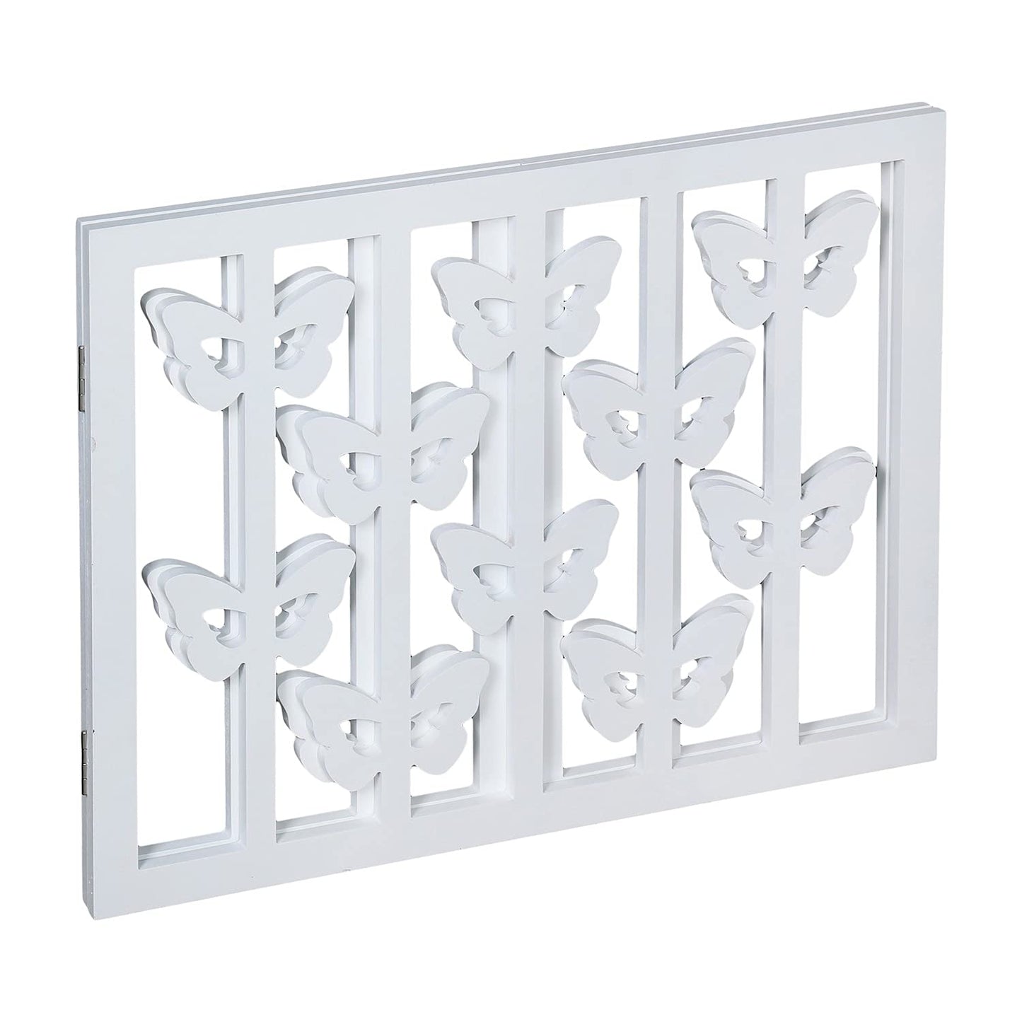 Wood Heart Indoor/Outdoor Solid Wood Butterfly Design Freestanding Foldable Adjustable 3-Section Pet Gate, White