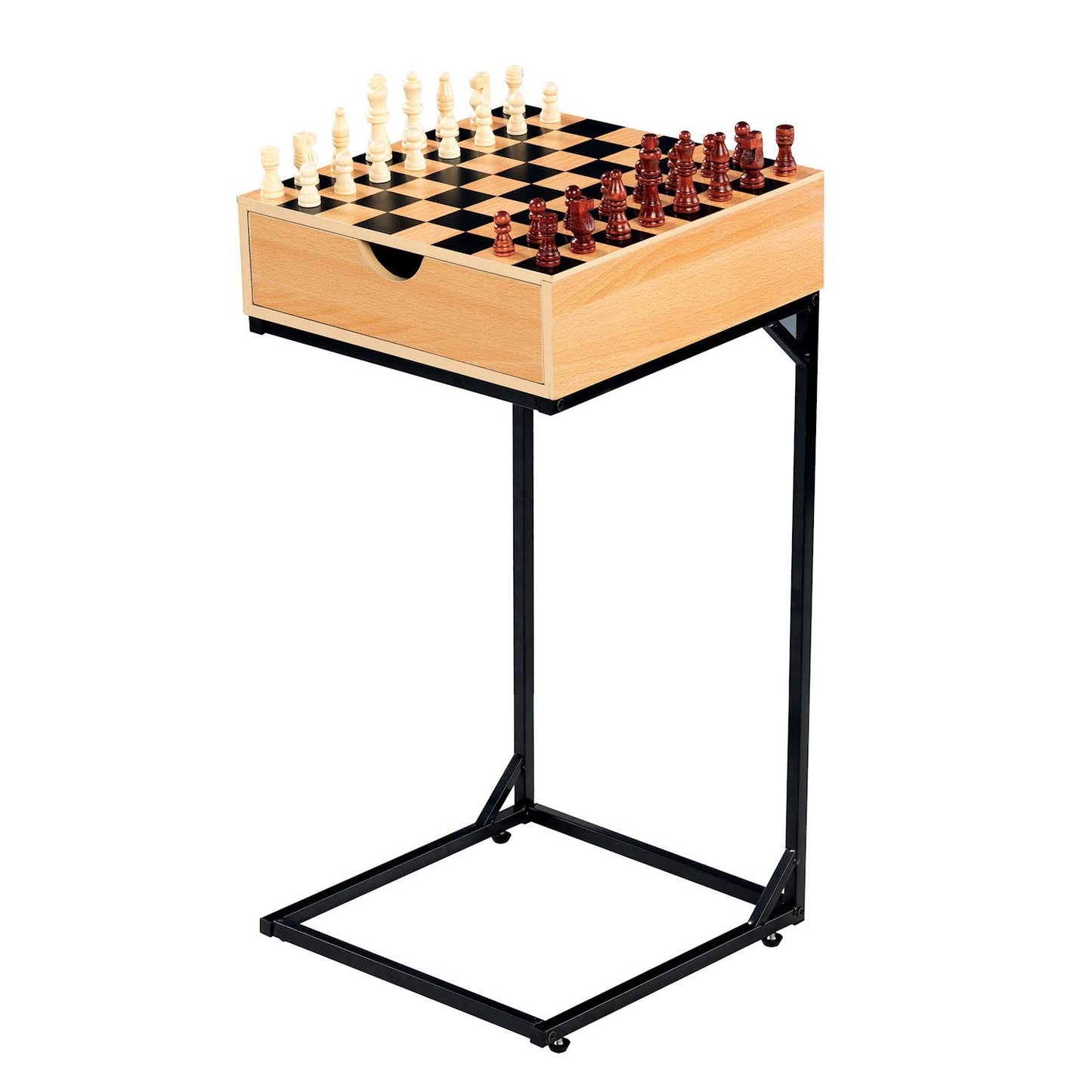 Metal and Wood Chess and Checkers Game Table