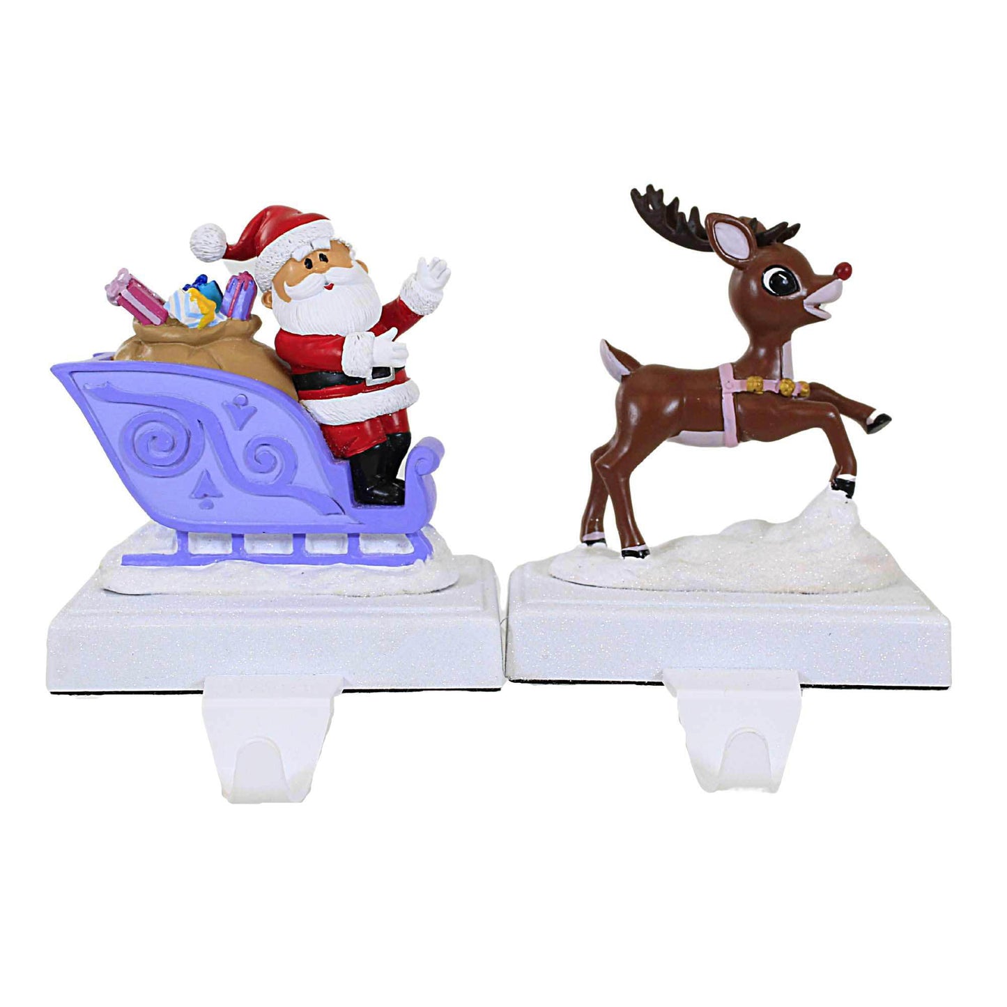 Roman Rudolph and Santa with Sleigh Stocking Holder, Set of 2, Christmas Decoration