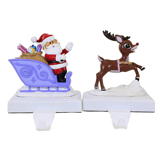 Roman Rudolph and Santa with Sleigh Stocking Holder, Set of 2, Christmas Decoration